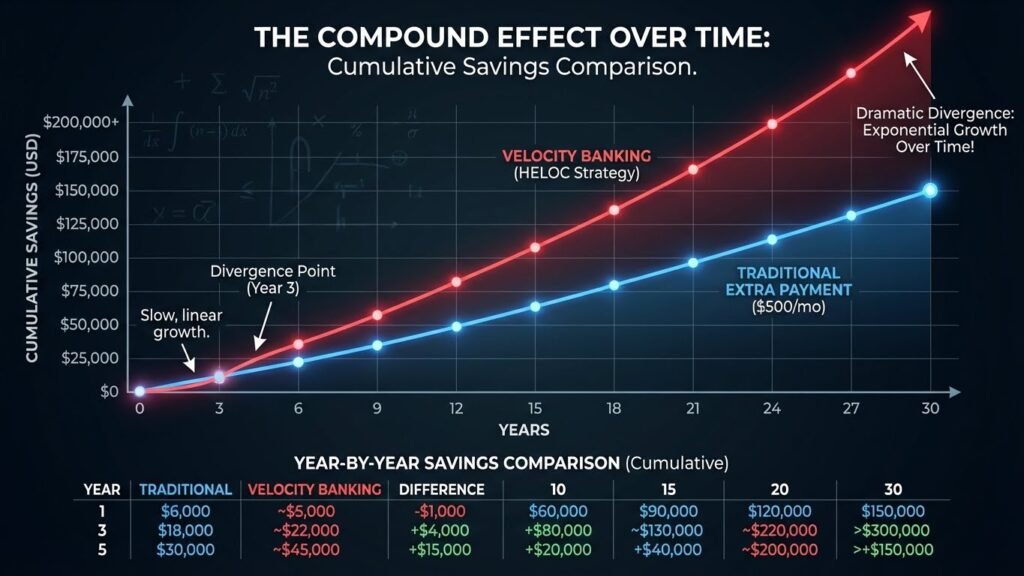 Compound Effect Over Tive: Cumulative Saving Comparison